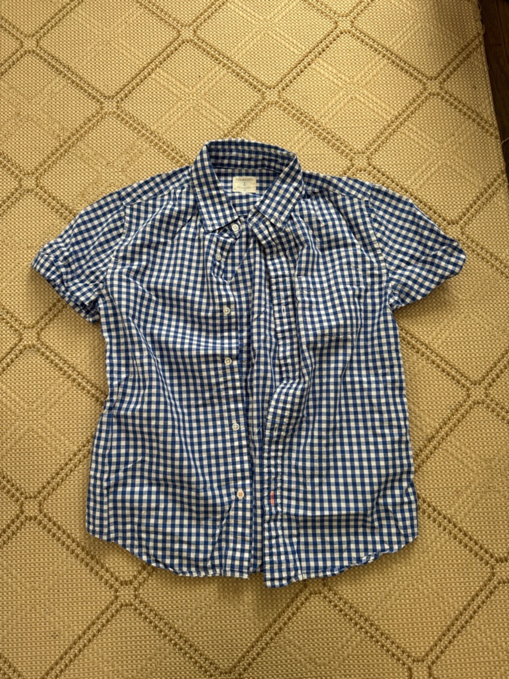 Crewcuts Blue and White Gingham Button-Down Shirt Short sleeve boys size 12